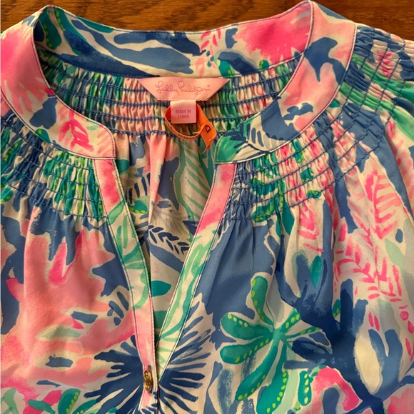 LILLY PULITZER ELSA Silk Top Long Sleeve Blouse JET STREAM Size XS - Picture 3 of 5